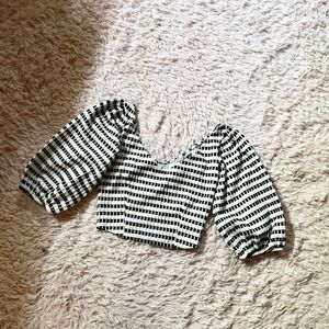 Monochrome Chic Retro Flirty Preppy Puff Sleeve Crop Top Womens S Pinup Urban